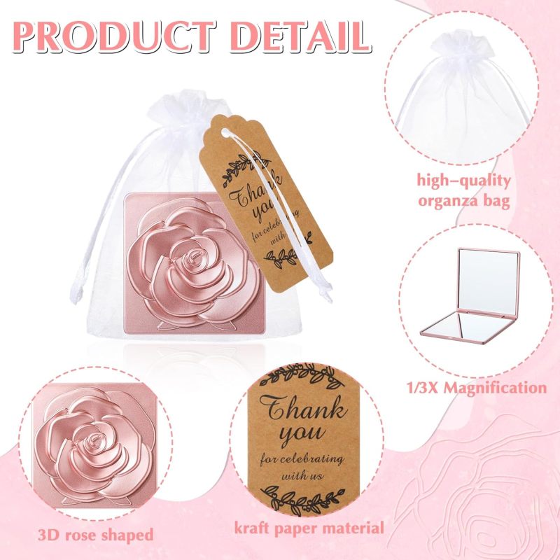 Compact Rose Gold Mirror: 50 Pack Dual 3x Magnifying Glass Mirror - Compact Lightweight Pocket Mirror for Wedding Bridal Shower Party Favors Travel Makeup Application - Image 3
