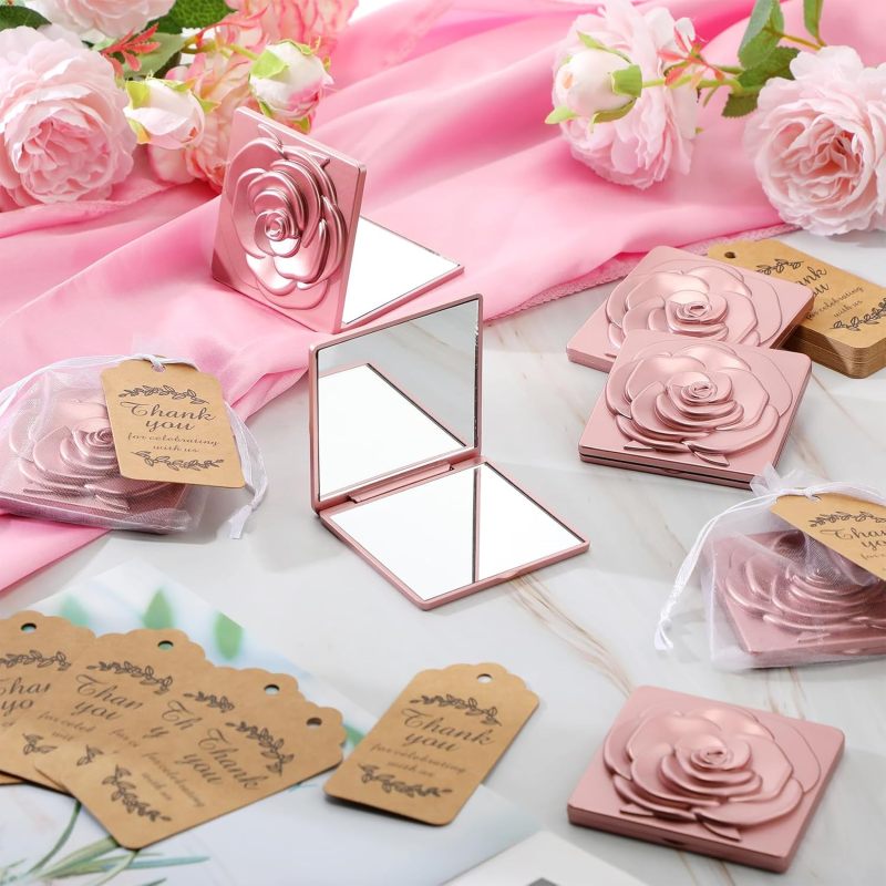 Compact Rose Gold Mirror: 50 Pack Dual 3x Magnifying Glass Mirror - Compact Lightweight Pocket Mirror for Wedding Bridal Shower Party Favors Travel Makeup Application - Image 5