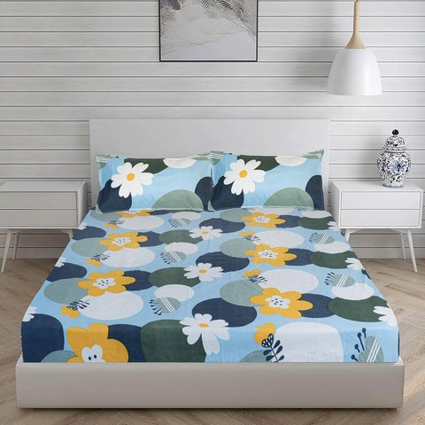 Akshya Glace Cotton King Size Elastic Fitted Bedsheets Elastic Bedsheet King Size Elastic Fitted Bedsheets MultiColoured