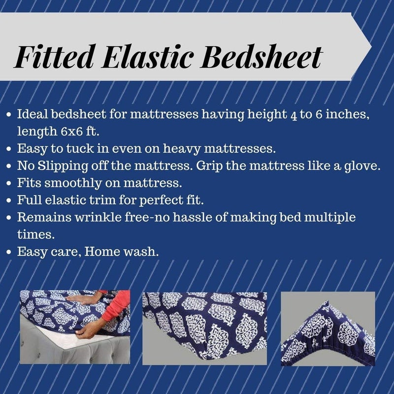 Akshya Glace Cotton King Size Elastic Fitted Bedsheets Elastic Bedsheet King Size Elastic Fitted Bedsheets MultiColoured