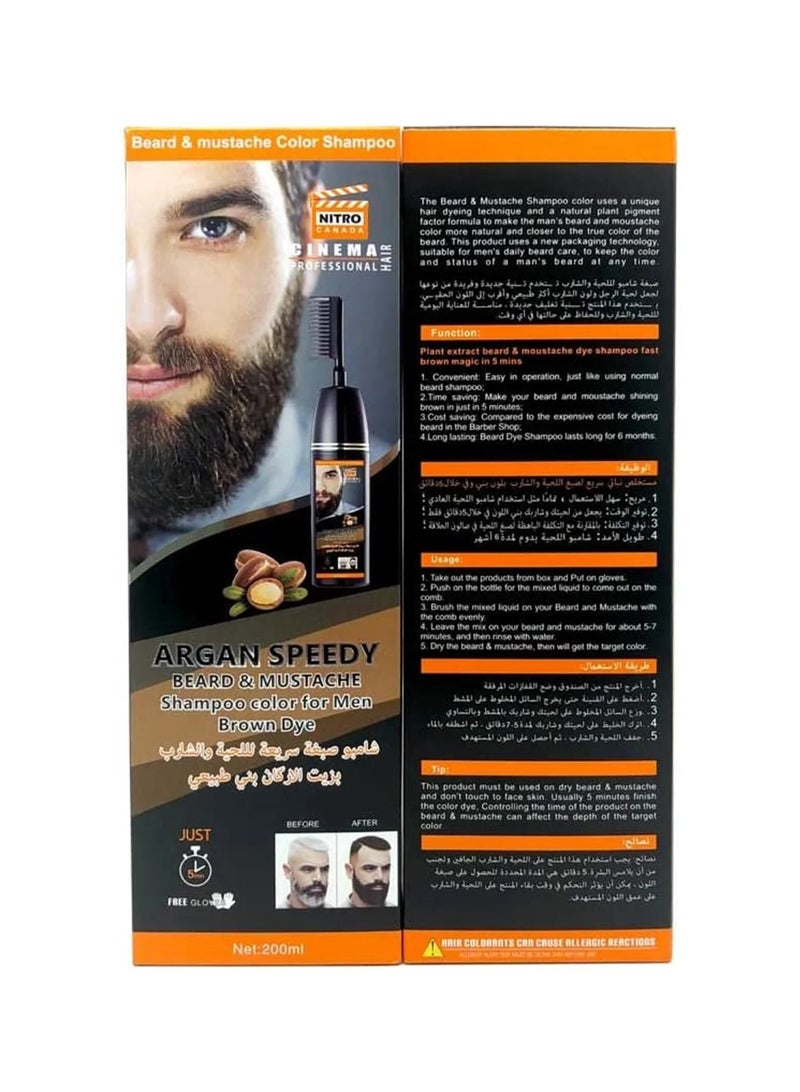 NITRO CANADA Argan Speedy Beard And Mustache Shampoo Color Fof Men Brown Dye 200 ML