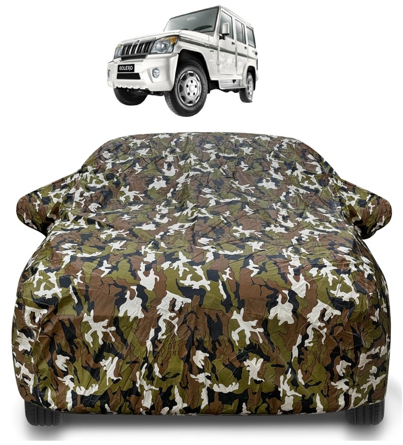 Auto Hub Waterproof Car Cover Compatible with Mahindra Bolero with Mirror Pockets, Soft Cotton Lining, Bolero Car Cover Waterproof, Army - Image 1