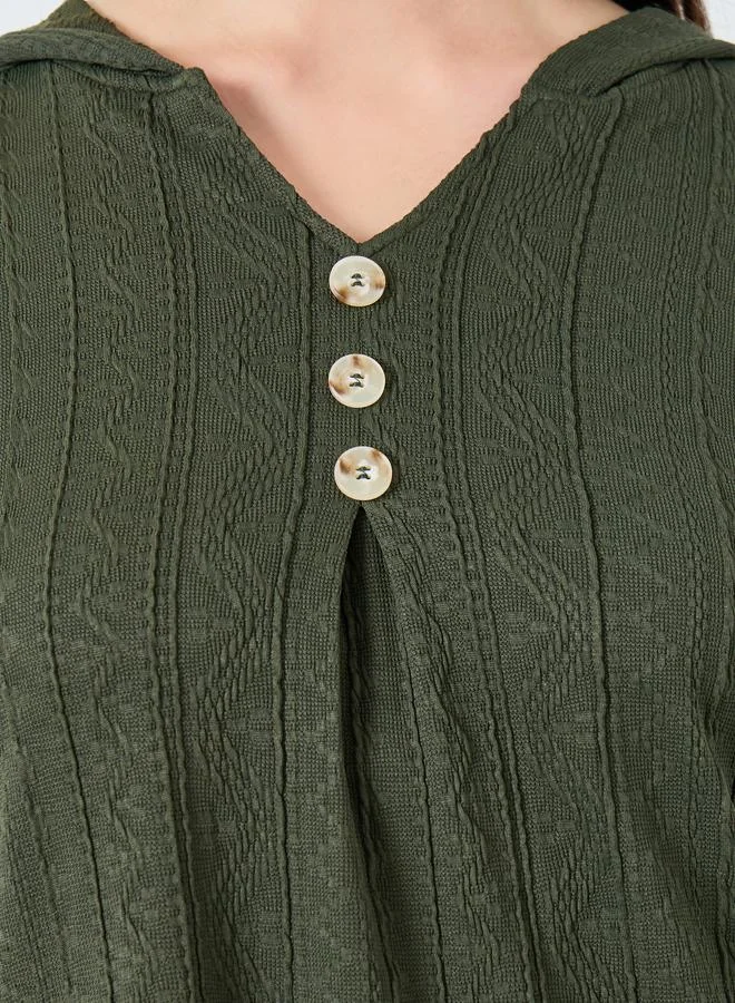 Take Two  Dark Green Textured Hooded Top for Women | Best Price UAE