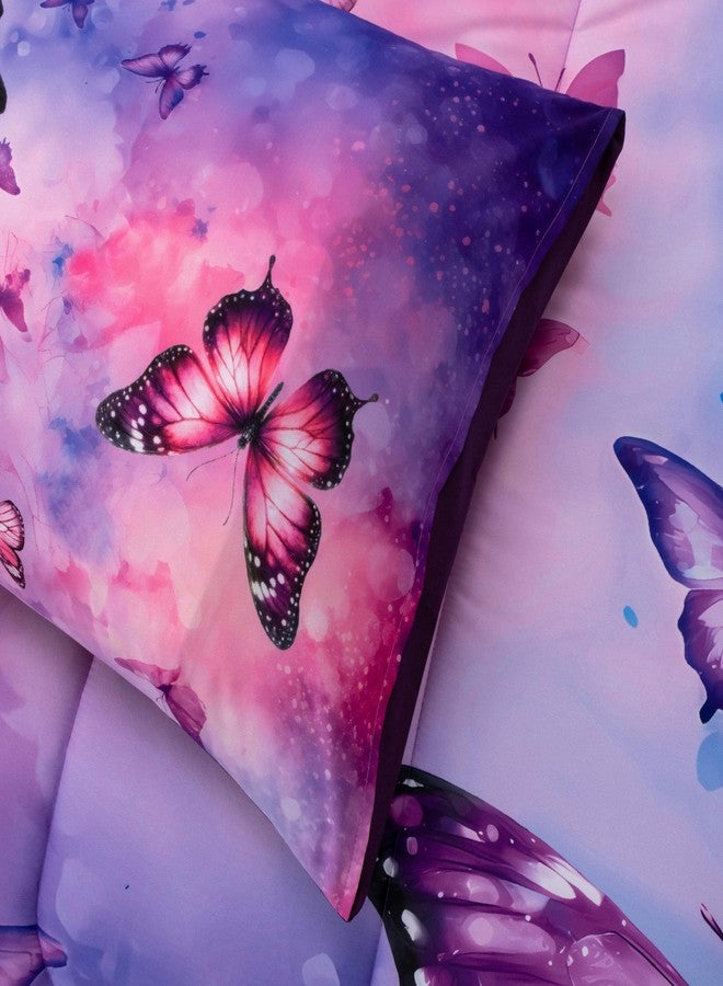Btargot 3 Piece Butterfly Pattern Girls Comforter Set, Colorful Ink Stick Printing Bedding Set for Women, Pink Purple Twin - Image 5