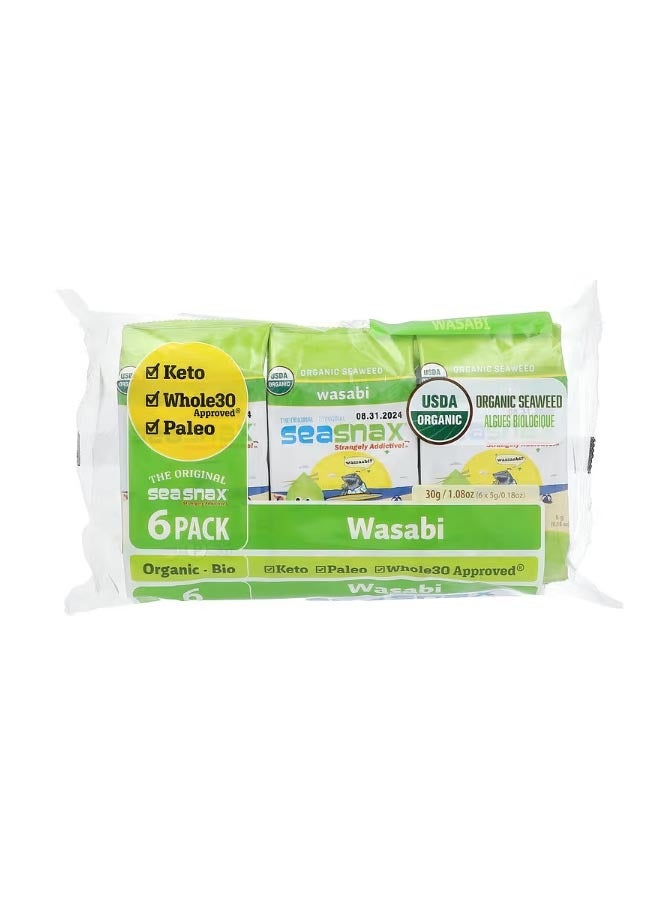 seasnax Organic Seaweed Wasabi 6 Pack 0.18 oz 5 g Each - Image 1