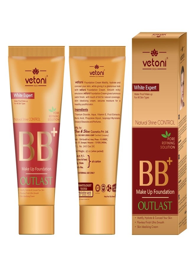 Vetoni India Gold Liquid Foundation BB+ Cream, 60ml, Broad Spectrum, All Day Hydra Matte, 3-in-1 Foundation + Moisturizer + SPF 37++ Vitamin C, 12HR Long Wear, Medium to High Coverage - Image 4