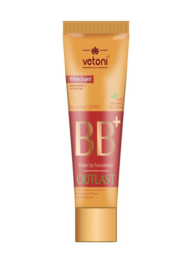 Vetoni India Gold Liquid Foundation BB+ Cream, 60ml, Broad Spectrum, All Day Hydra Matte, 3-in-1 Foundation + Moisturizer + SPF 37++ Vitamin C, 12HR Long Wear, Medium to High Coverage - Image 1