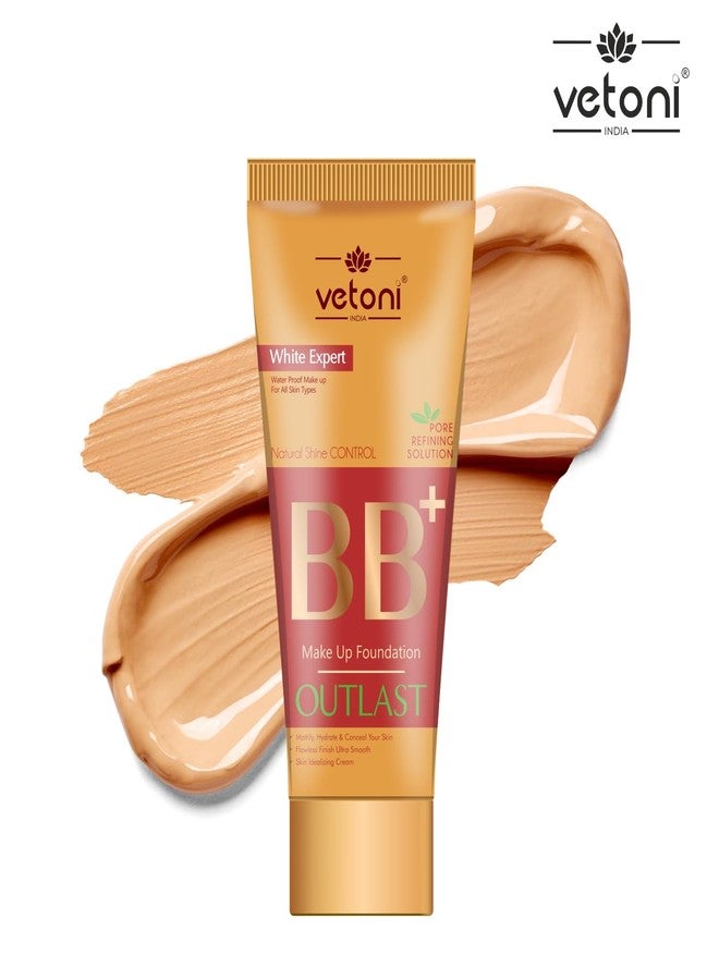 Vetoni India Gold Liquid Foundation BB+ Cream, 60ml, Broad Spectrum, All Day Hydra Matte, 3-in-1 Foundation + Moisturizer + SPF 37++ Vitamin C, 12HR Long Wear, Medium to High Coverage - Image 2