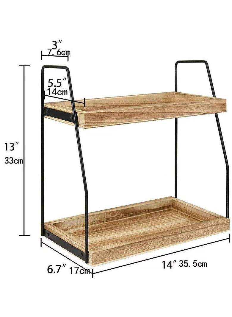 Cuken Countertop Coffee Station Organizer, 2 Tier Wooden Shelf for Coffee Bar Accessories, Condiment Storage Caddy for Kitchen, Home, Office Brown  - Image 2
