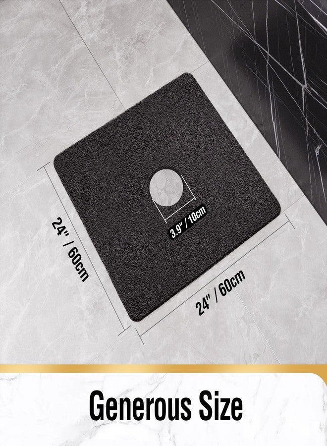HITSLAM حصيرة استحمام مربعة HITSLAM، 24 × 24 بوصة حصيرة حمام غير قابلة للانزلاق، حصائر لوفة ناعمة من PVC مع فتحات تصريف، حصيرة أرضية سريعة التجفيف لحمام المرحاض، ملحقات الحمام بدون كوب شفط، أسود - Image 2
