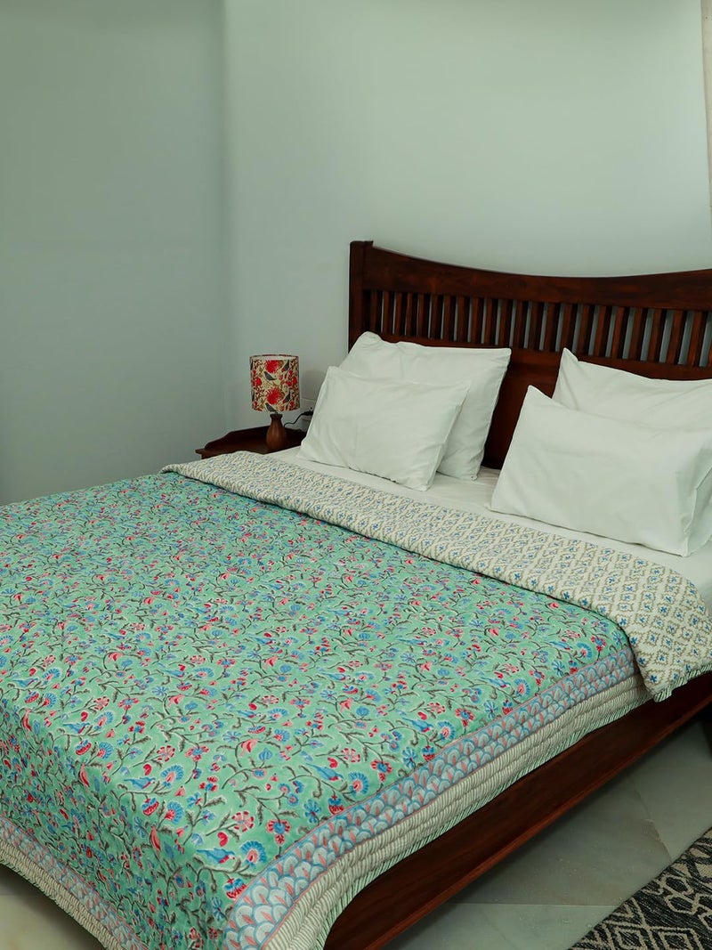 Baarno Pakshi Double Bed Comforter Uniform Cotton Filling 100 Cotton Soft Cozy AC Dohar Blanket Lightweight Reversible Design All Weather Quilt Color White - Image 2