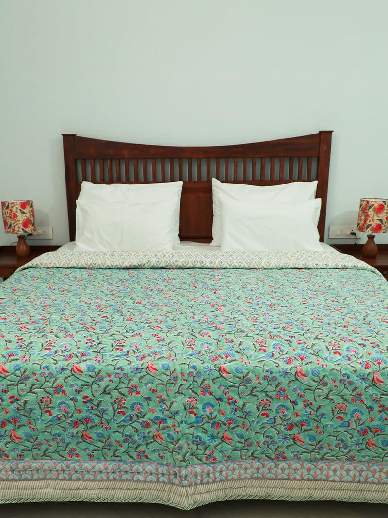 Baarno Pakshi Double Bed Comforter Uniform Cotton Filling 100 Cotton Soft Cozy AC Dohar Blanket Lightweight Reversible Design All Weather Quilt Color White - Image 5