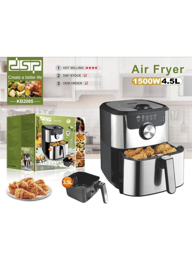 Dsp Household 1500W 4.5L Large Capacity Stainless Steel Air Fryer-KB2085 - Image 2