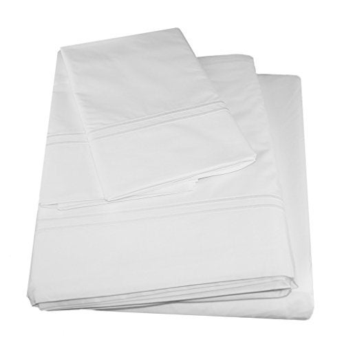 Sferra Grande Hotel Sheets - King, White/White, Italian Woven Cotton Percale Fabric Hotel Style Bedding, Double Row Satin Stitch Embroidery On Sheets & Pillowcases - Image 2
