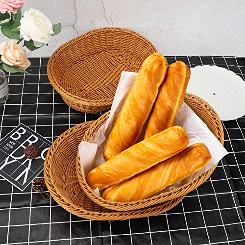 EUSOAR Wicker Basket, 12.2"x 7.9"x 2.8" 3pcs Tabletop Food Serving Baskets Trays, Bread Proofing Basket, Food Fruit Vegetables Sundries Storage Basket for Restaurant Bakery Family Party - Image 5