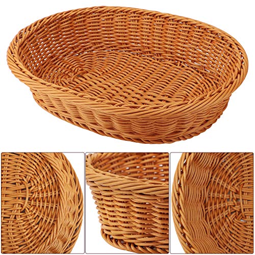 EUSOAR Wicker Basket, 12.2"x 7.9"x 2.8" 3pcs Tabletop Food Serving Baskets Trays, Bread Proofing Basket, Food Fruit Vegetables Sundries Storage Basket for Restaurant Bakery Family Party - Image 3
