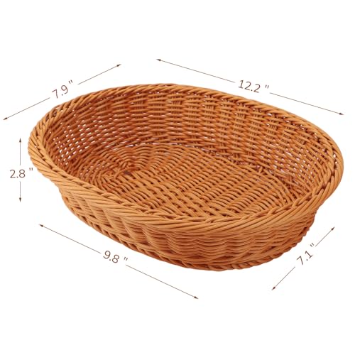 EUSOAR Wicker Basket, 12.2"x 7.9"x 2.8" 3pcs Tabletop Food Serving Baskets Trays, Bread Proofing Basket, Food Fruit Vegetables Sundries Storage Basket for Restaurant Bakery Family Party - Image 2