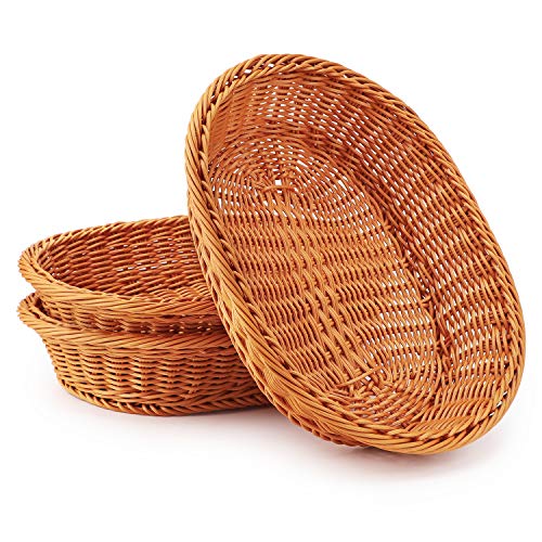 EUSOAR Wicker Basket, 12.2"x 7.9"x 2.8" 3pcs Tabletop Food Serving Baskets Trays, Bread Proofing Basket, Food Fruit Vegetables Sundries Storage Basket for Restaurant Bakery Family Party - Image 1