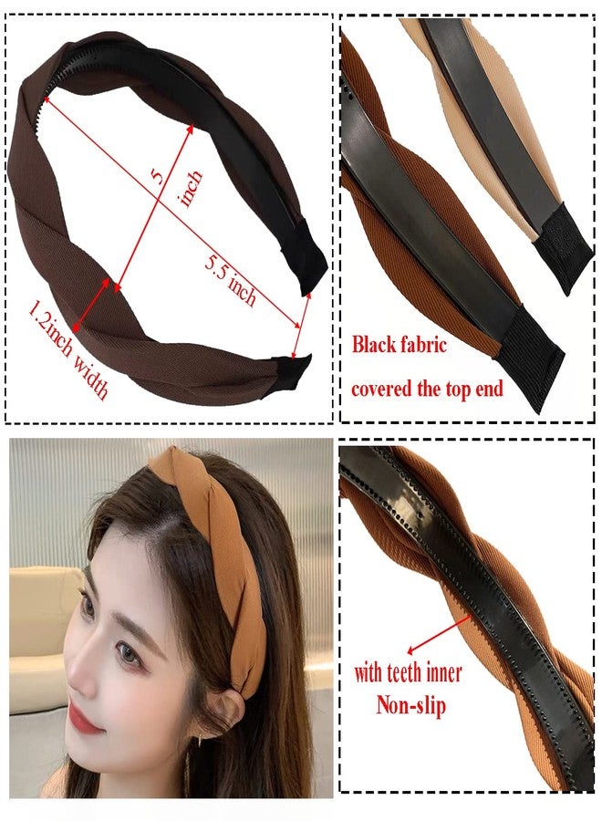 Springtime Set of 4 Fashion Solid Headbands for Women Girls 1.2inch Wide Braided Headband Fabric Hairbands with Tooth Non Slip Hairhoop Accesorries - Image 3