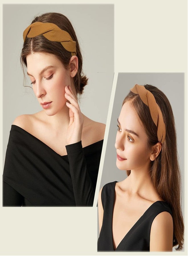 Springtime Set of 4 Fashion Solid Headbands for Women Girls 1.2inch Wide Braided Headband Fabric Hairbands with Tooth Non Slip Hairhoop Accesorries - Image 2