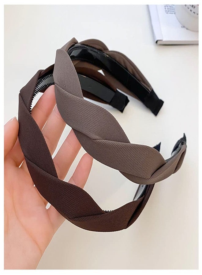 Springtime Set of 4 Fashion Solid Headbands for Women Girls 1.2inch Wide Braided Headband Fabric Hairbands with Tooth Non Slip Hairhoop Accesorries - Image 4