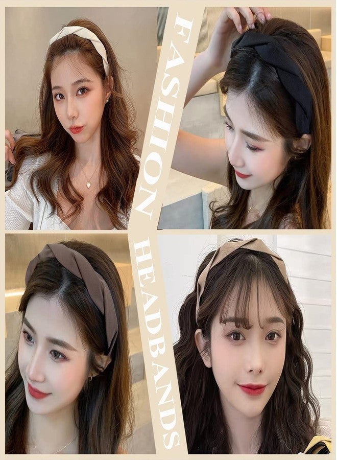 Springtime Set of 4 Fashion Solid Headbands for Women Girls 1.2inch Wide Braided Headband Fabric Hairbands with Tooth Non Slip Hairhoop Accesorries - Image 5