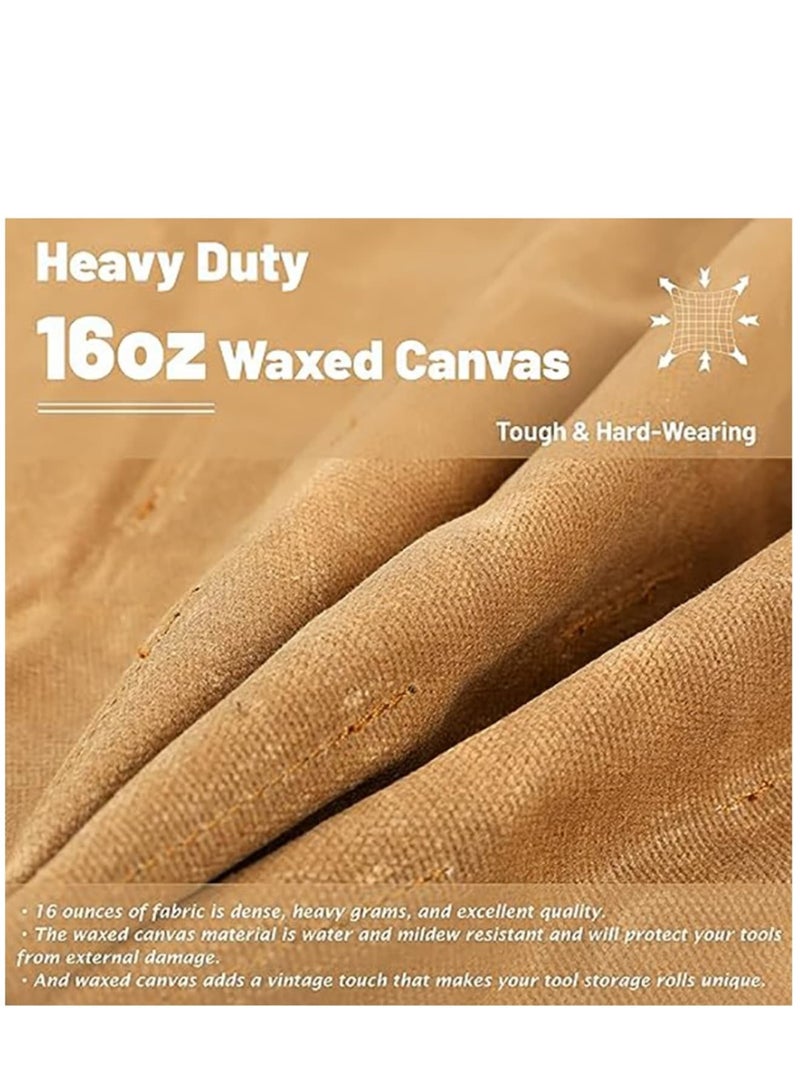 Zikra Tool Roll, 16OZ Waxed Canvas Roll Up Tool Pouch with Handle & 23 Pockets & 2 Adjustable Buckles Multi Purpose Rolled Tool Bag for Wrench Chisel Hammer - Image 3