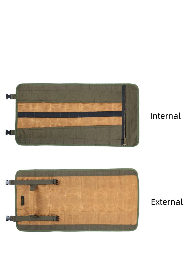 Zikra Tool Roll, 16OZ Waxed Canvas Roll Up Tool Pouch with Handle & 23 Pockets & 2 Adjustable Buckles Multi Purpose Rolled Tool Bag for Wrench Chisel Hammer - Image 5