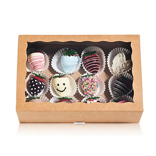 JCXGRVC 4PCS 10 x 7 x 25 inches Premium Cookies Boxes Strawberries Boxes with Clear Window Brown Natural Brown Paper Box - Image 2