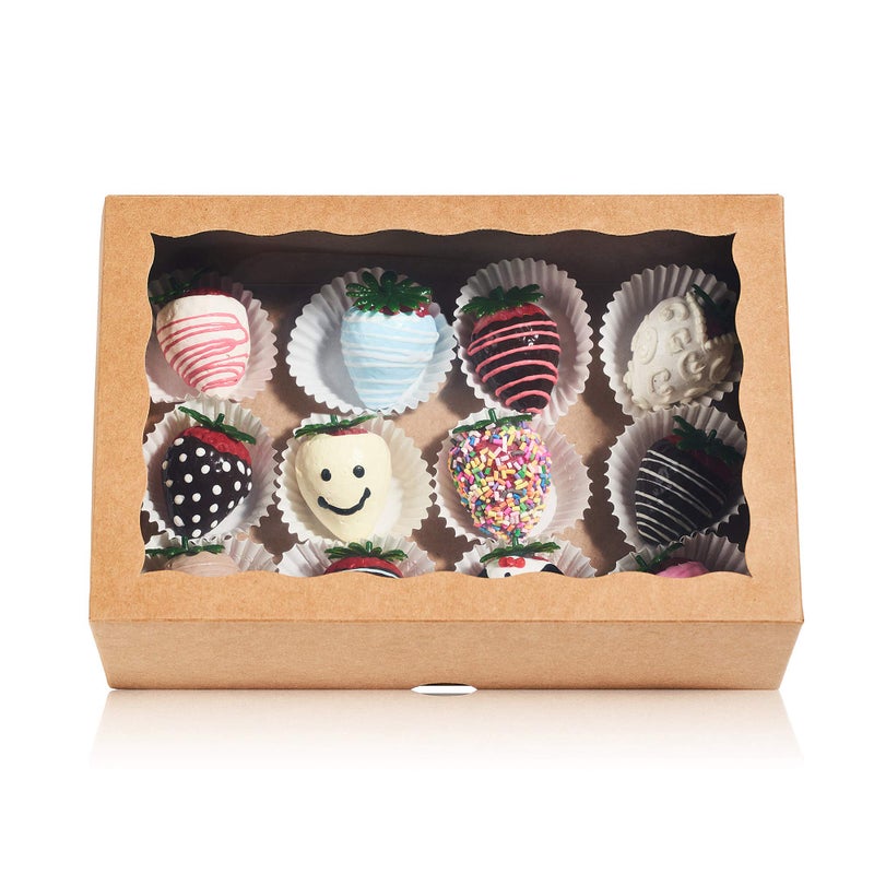 JCXGRVC 4PCS 10 x 7 x 25 inches Premium Cookies Boxes Strawberries Boxes with Clear Window Brown Natural Brown Paper Box - Image 3