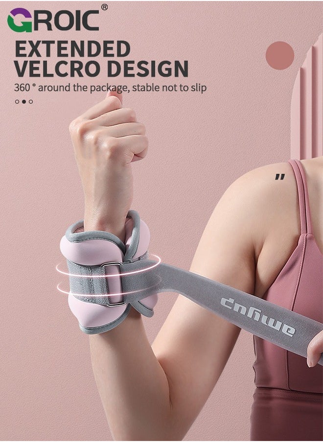 GROIC 2Pcs Ankle Weights Leg Arm Weights Wrist Weights Set with Adjustable Strap for Jogging, Gymnastics, Aerobics, Physical Therapy,Foot Exercise Training Workout-2KG Pair(Pink)  - Image 5