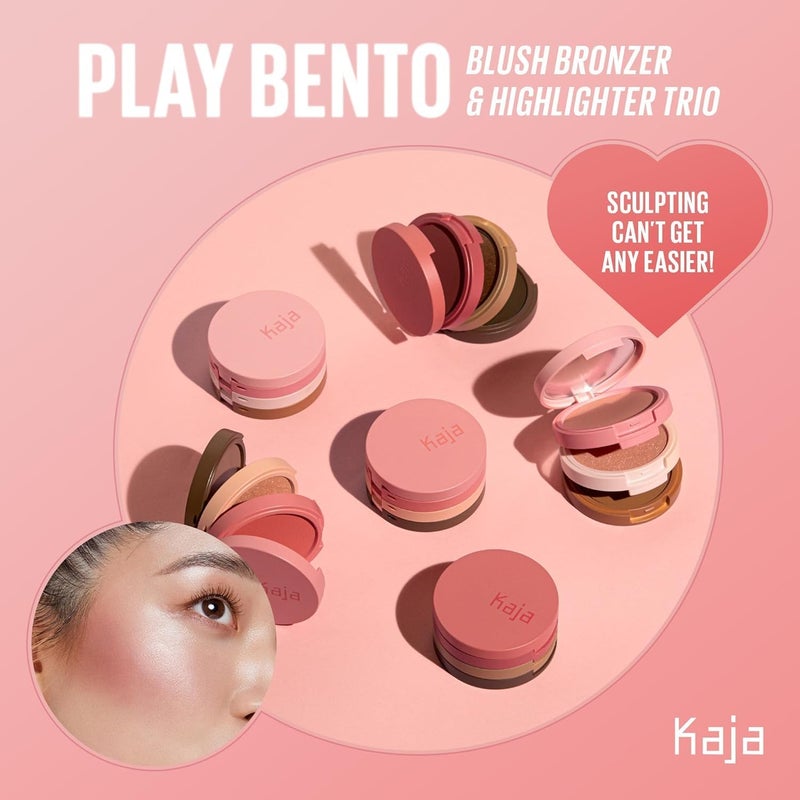 KAJA 3 Colors Palette - Play Bento - Sugar Cookie - 3 in 1 Face Palette with Blush, Highlighter & Bronzer - Warm Rose, Champagne Peach & Caramel Bronze Shades - Blendable, Lightweight Makeup Trio - Image 4