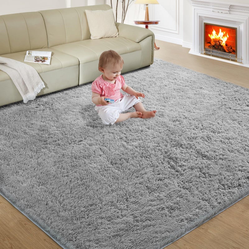 Fairblink Ultra Soft Rug for Living Room, 5X8 Fluffy Shag Area Rug for Bedroom, Modern Shaggy Carpet Fuzzy Rug for Teens Dorm Nursery Home Decor Aesthetic, Upgrade Anti-Skid Durable, Light Grey - Image 1