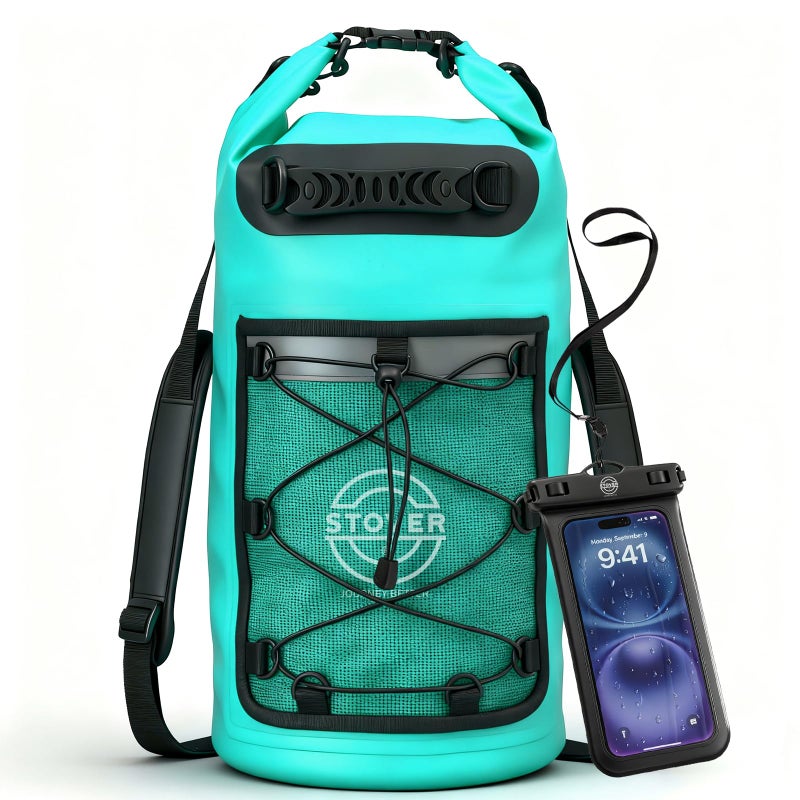 STOVER 5/10/25/30/40/55L Waterproof Dry Backpack & Phone Case- Large Floating Dry Bag for Kayaking, Travel, Hiking, Fishing, Camping, Motorcycles & Beach, Heavy-Duty Roll Top Men/Women (Teal) - Image 1