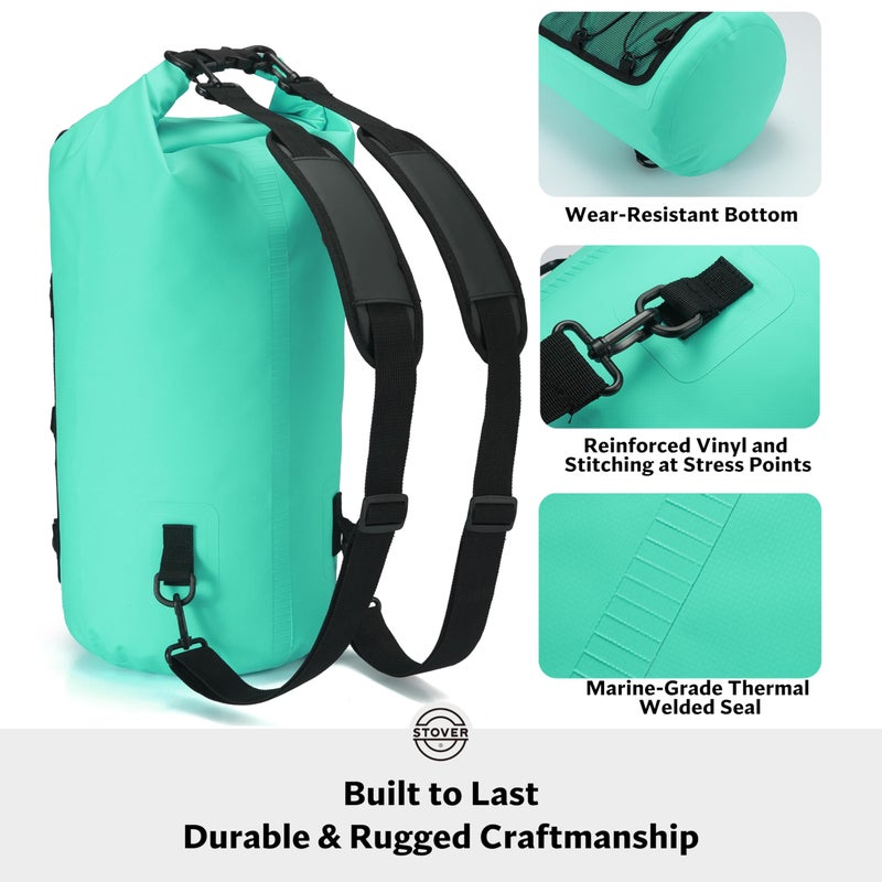 STOVER 5/10/25/30/40/55L Waterproof Dry Backpack & Phone Case- Large Floating Dry Bag for Kayaking, Travel, Hiking, Fishing, Camping, Motorcycles & Beach, Heavy-Duty Roll Top Men/Women (Teal) - Image 4