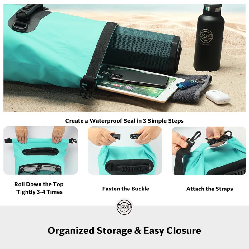 STOVER 5/10/25/30/40/55L Waterproof Dry Backpack & Phone Case- Large Floating Dry Bag for Kayaking, Travel, Hiking, Fishing, Camping, Motorcycles & Beach, Heavy-Duty Roll Top Men/Women (Teal) - Image 5