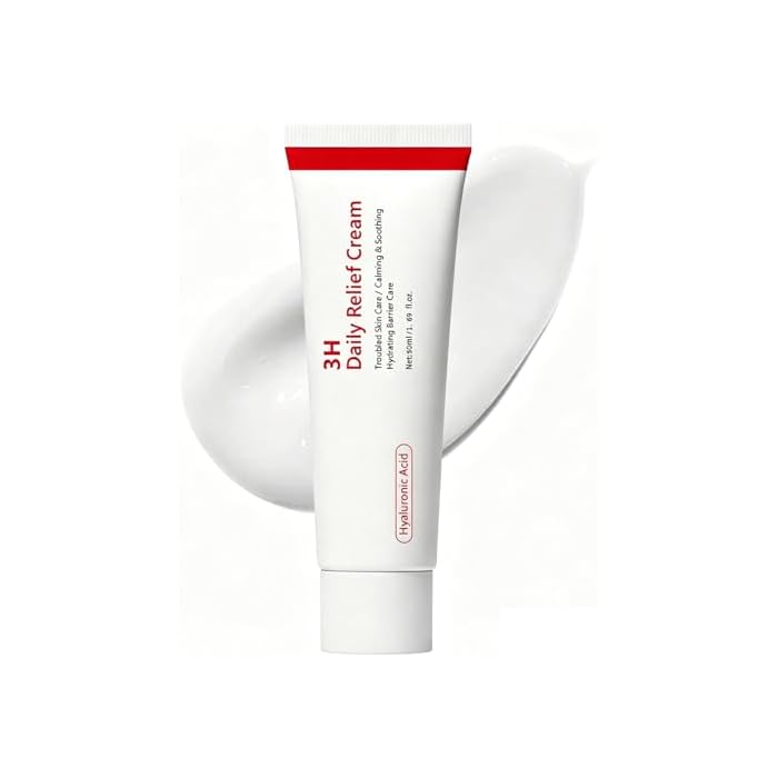 3H Daily Relief Cream, Hydrating & Soothing Face Moisturizer with Hyaluronic Acid, Barrier Repair Cream for Troubled Skin, 50ml