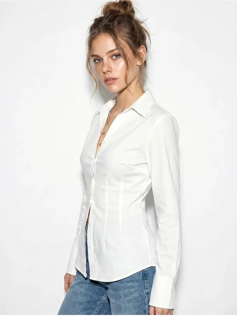 Bianco Lucci LUCCI Fitted Cotton Shirt With Tie Detail