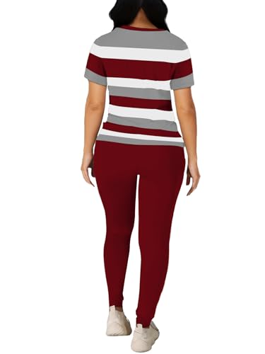 HBQ Women 2 Piece Outfits Summer Sweatsuits Slim Fit Track Suits Biker Short Workout Jogger Sets Stripe 2XL - Image 4