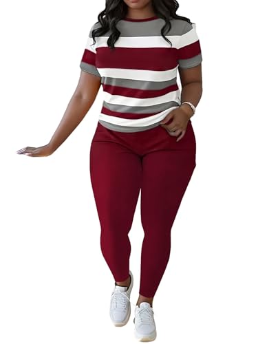 HBQ Women 2 Piece Outfits Summer Sweatsuits Slim Fit Track Suits Biker Short Workout Jogger Sets Stripe 2XL - Image 1