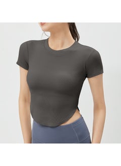 ALO Seamless Strappy Sports Bra with Waist-Exposing Design - Slim Fit Round Neck Yoga Top, Summer Breathable Workout Short Sleeve T-Shirt
