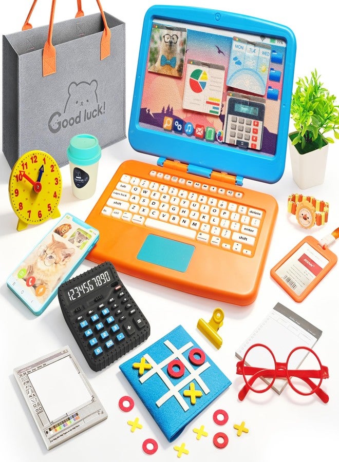 Twivah Home Office Pretend Play Toys for Kids, 20PCS Mini Workspace with Laptop, Calculator, Mug, ID Badge & Desk Supplies, Work from Home Toddler Role Play Set, Birthday Gift for Boys Girls Ages 3+ - Image 1
