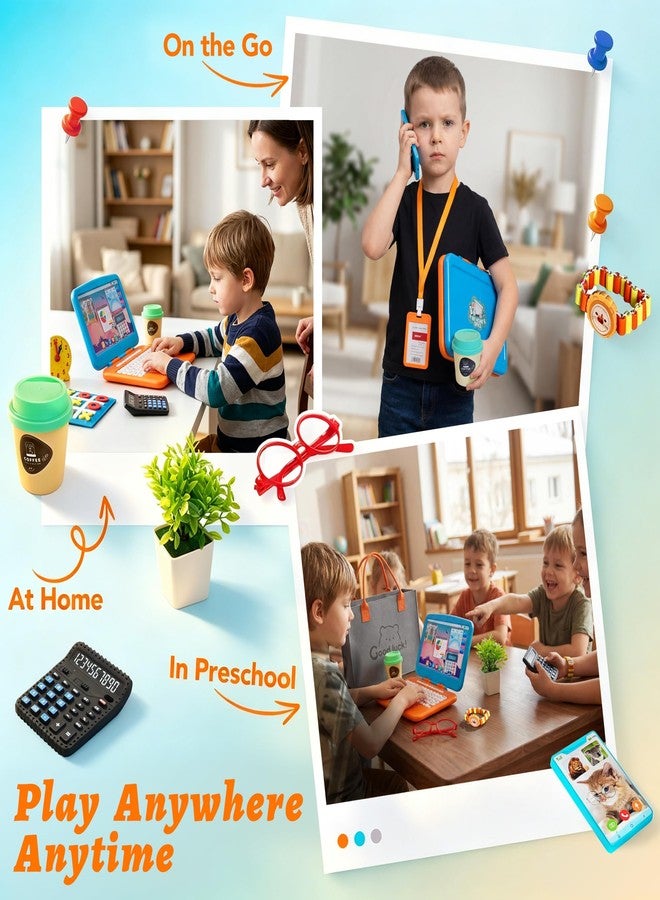Twivah Home Office Pretend Play Toys for Kids, 20PCS Mini Workspace with Laptop, Calculator, Mug, ID Badge & Desk Supplies, Work from Home Toddler Role Play Set, Birthday Gift for Boys Girls Ages 3+ - Image 5