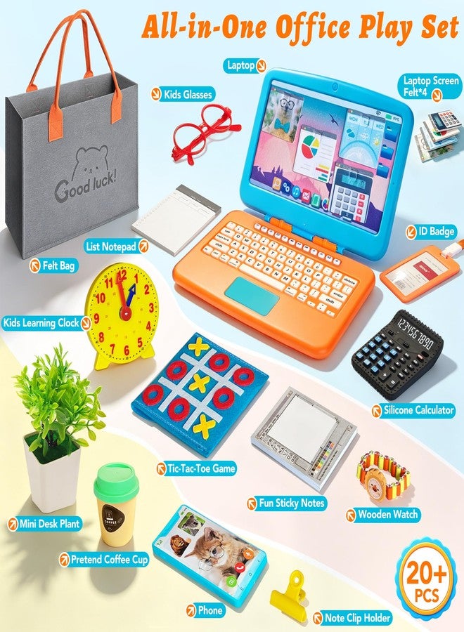 Twivah Home Office Pretend Play Toys for Kids, 20PCS Mini Workspace with Laptop, Calculator, Mug, ID Badge & Desk Supplies, Work from Home Toddler Role Play Set, Birthday Gift for Boys Girls Ages 3+ - Image 2