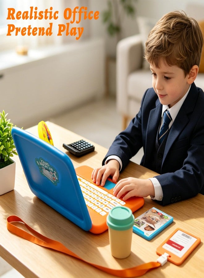 Twivah Home Office Pretend Play Toys for Kids, 20PCS Mini Workspace with Laptop, Calculator, Mug, ID Badge & Desk Supplies, Work from Home Toddler Role Play Set, Birthday Gift for Boys Girls Ages 3+ - Image 3