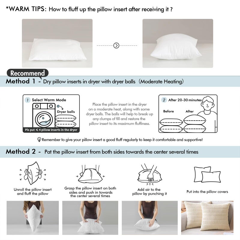 MIULEE 20x20 Pillow Inserts, Fluffy Down Alternative Filling Pack of 2 Ultra Soft Throw Pillows for Sofa Couch Bed - Image 4