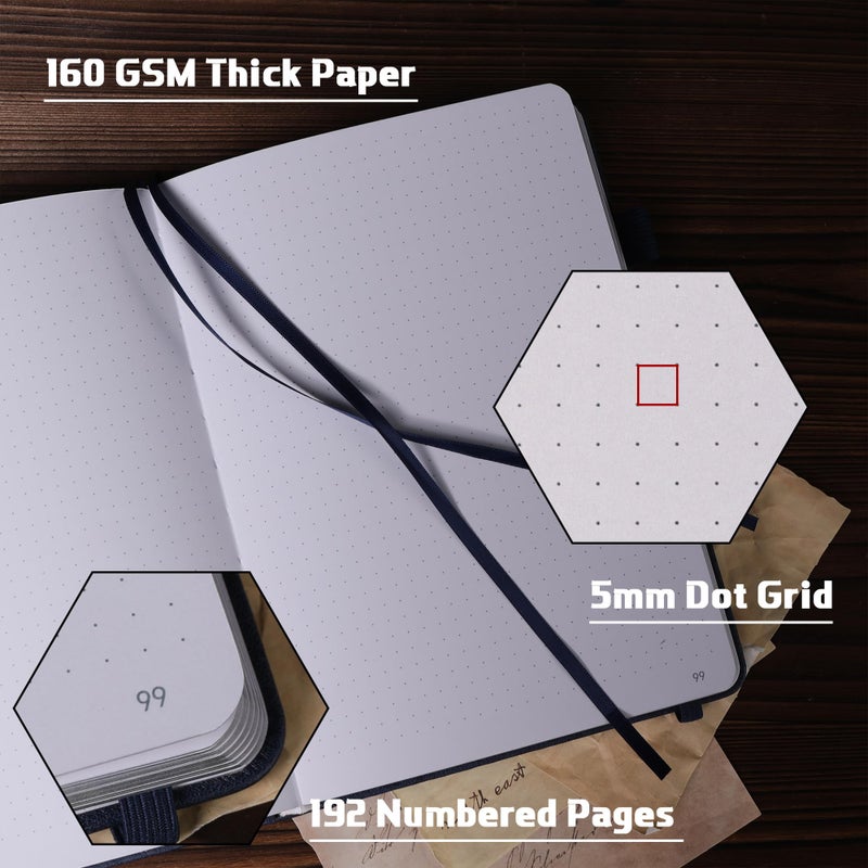 TIEFOSSI Dotted Journal Notebook, 160gsm 190 Numbered Thick Paper, A5 Hardcover Dotted Grid Diary for Women Men Work Writing, Journaling, Drawing, 5.8 x 8.3 in - Image 3