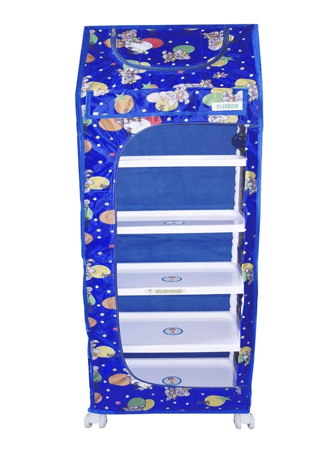 FLIPZON Multipurpose 6 Shelve Baby Wardrobe (Unbreakable Material) - Animal Blue, Pack of 1, Plastic, 149 Cm, 46 Cm - Image 3