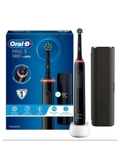 Oral-B Pro 3 3000 Electric Rechargeable Toothbrush Powered By Braun +Travel Case, Black.
