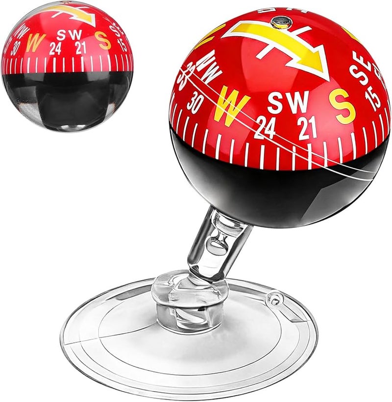 Red Plastic Suction Cup Dashboard Compass Ball 38mm for Car Marine Hiking Outdoor Navigation - Image 1